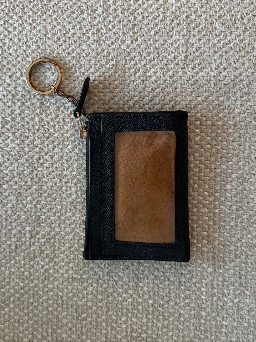 Coach Black Leather Card Case with Gold Key Ring